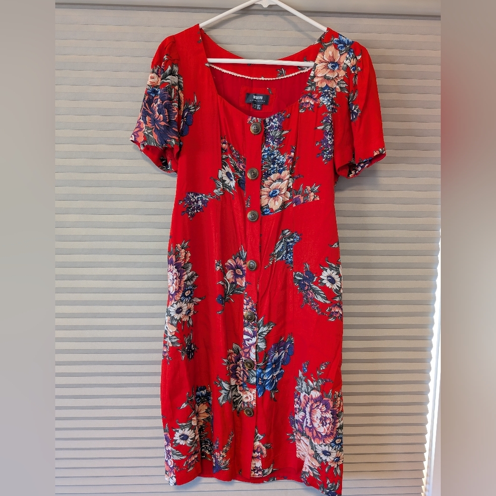 Maeve Red Floral Button-Front Midi Dress